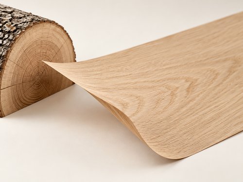 Log with a wood veneer sheet peeling off it