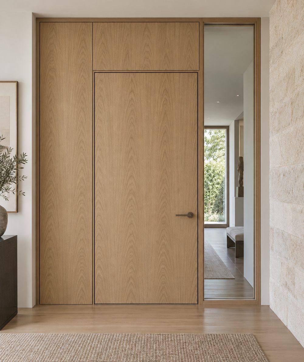 Custom architectural door in wood veneer
