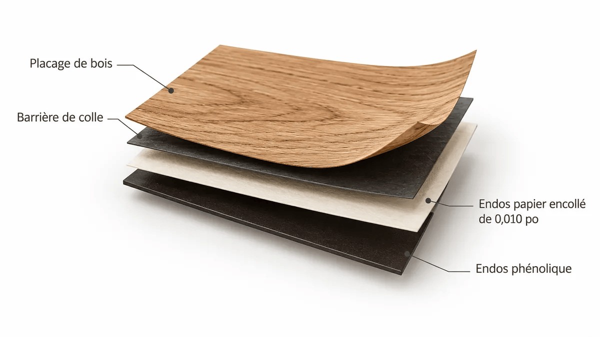 Diagramme du placage de bois avec endos phénolique