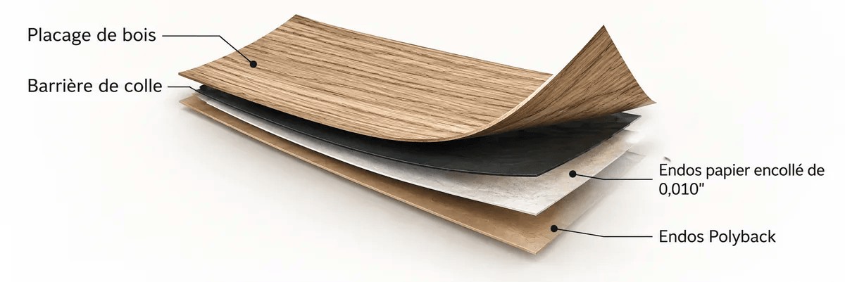 Diagramme du placage de bois avec endos Polyback